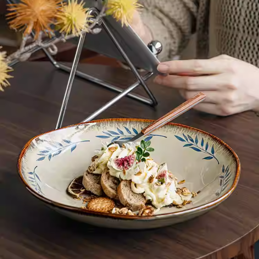 Exquisite 9" Retro Ceramic Deep Plate - Irregular Design