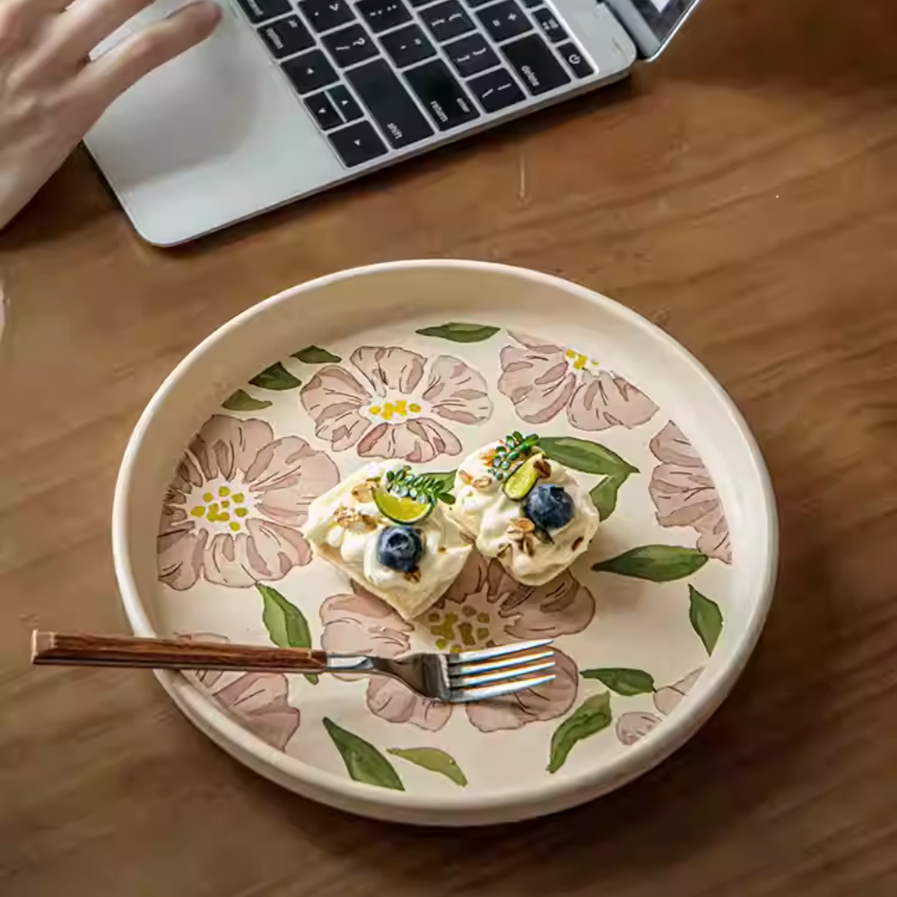 Medieval Floral Dinner Plate 8.5" - Ceramic Steak Dish