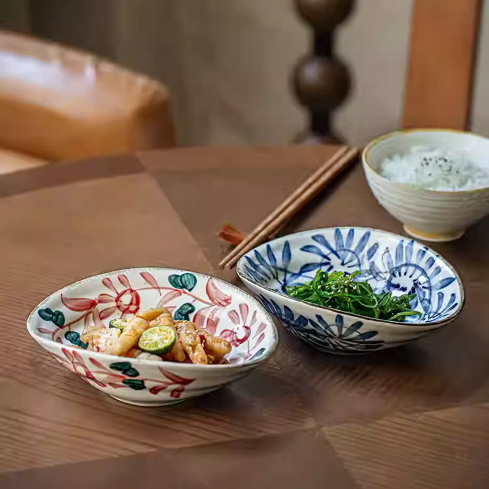 Japanese Hand-Painted Shallow Bowl - Appetizer & Dessert