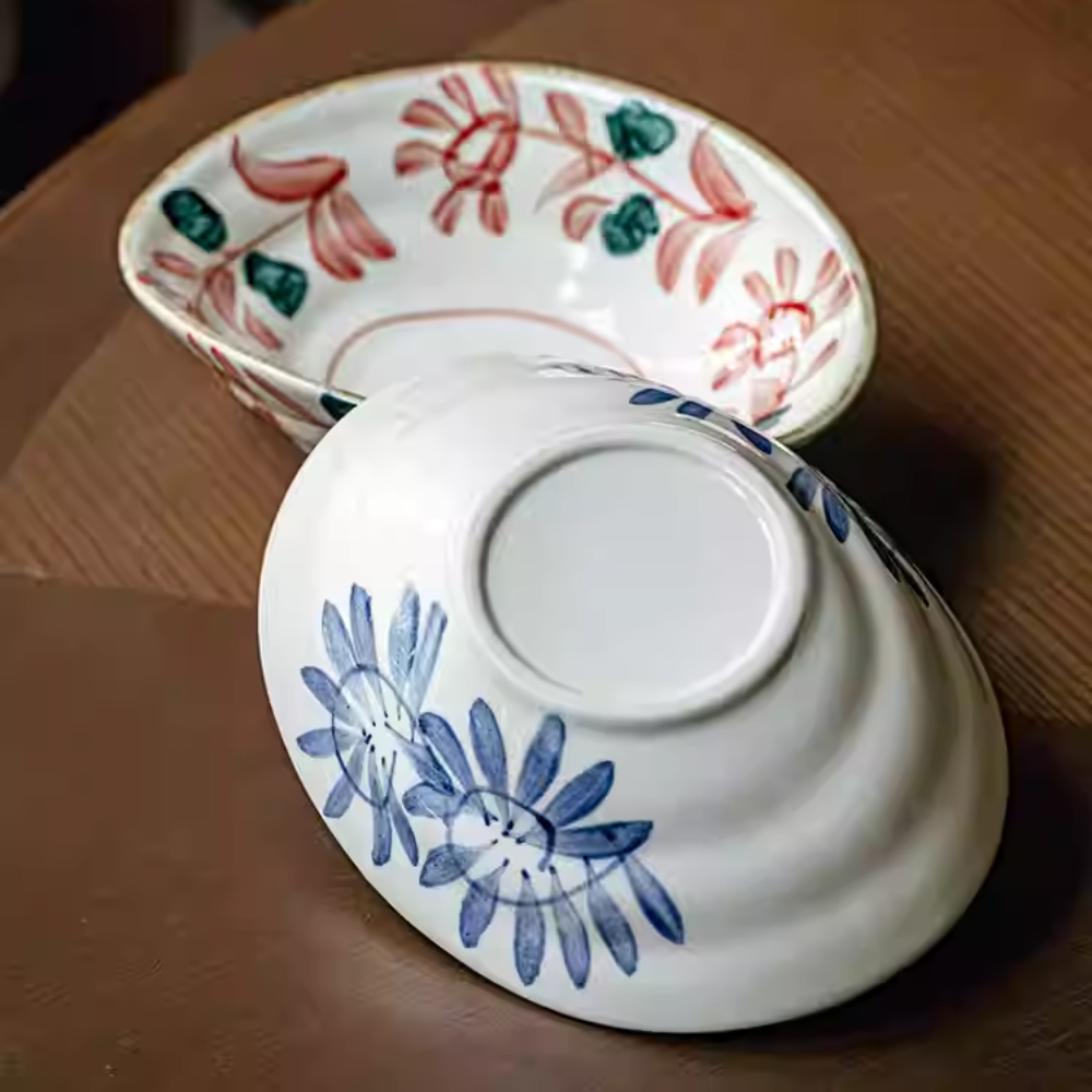 Japanese Hand-Painted Shallow Bowl - Appetizer & Dessert