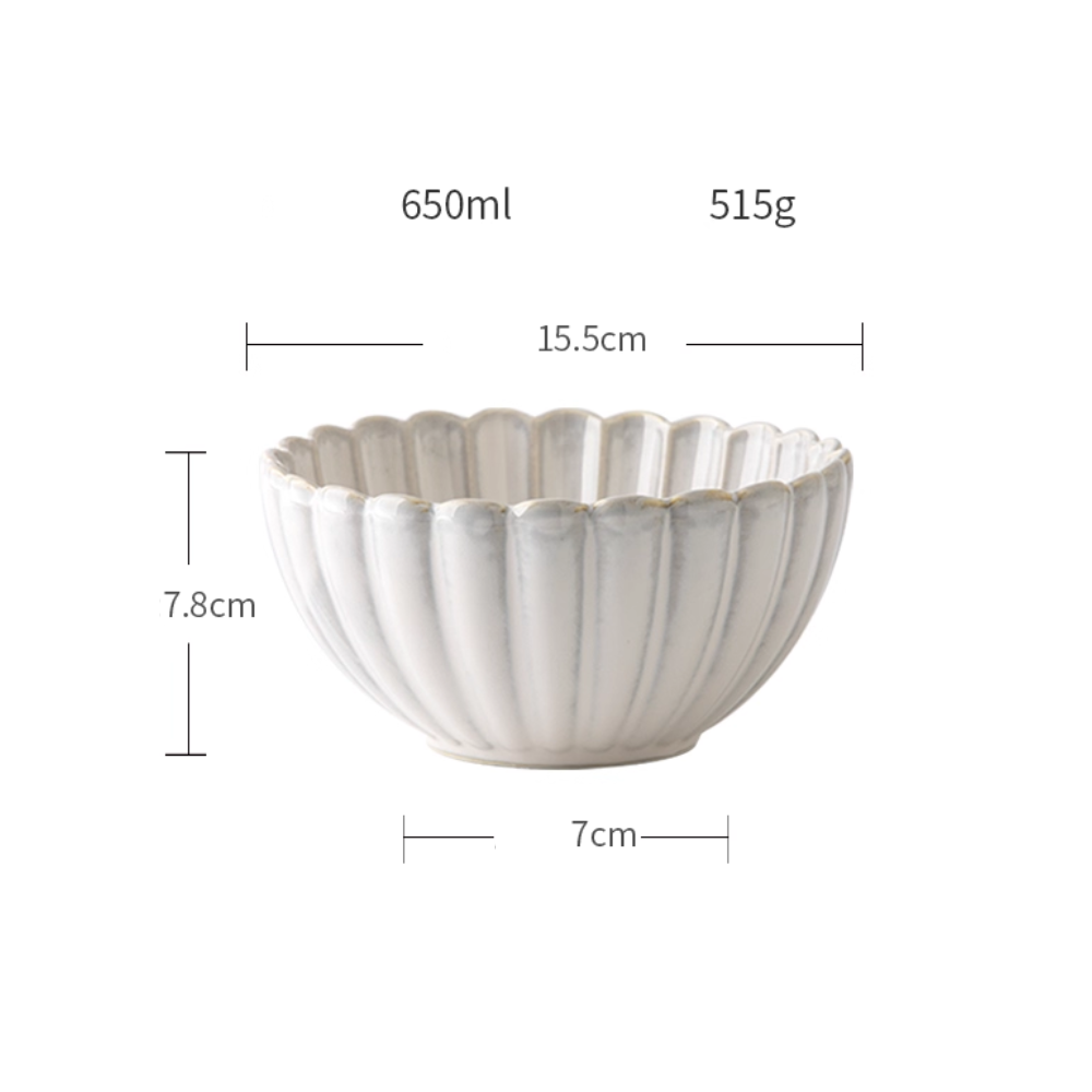 Retro Ceramic Noodle Bowl 6" - Petal Embossed Soup Bowl