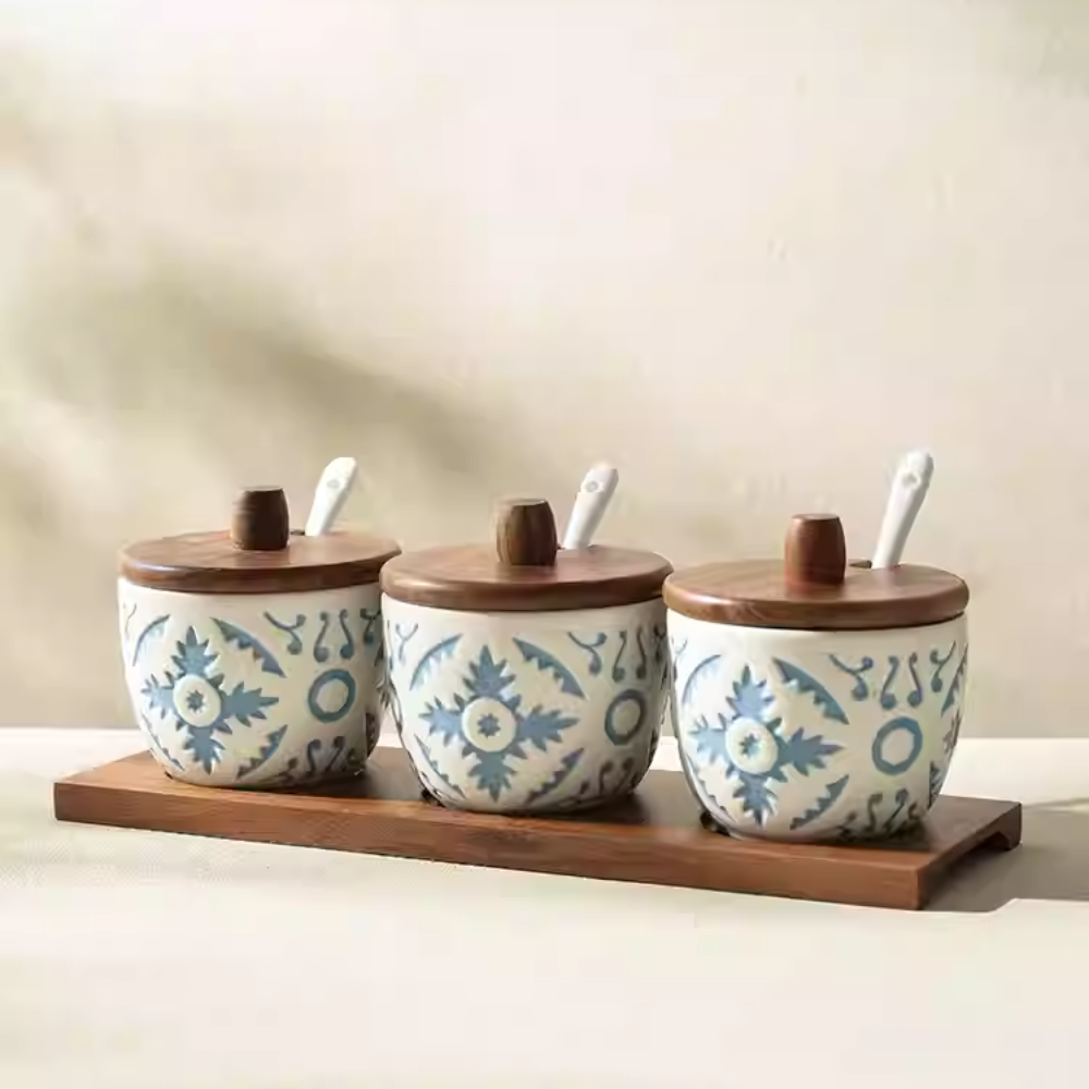 High-End Ceramic Spice Jar Set- Embossed Light Luxury