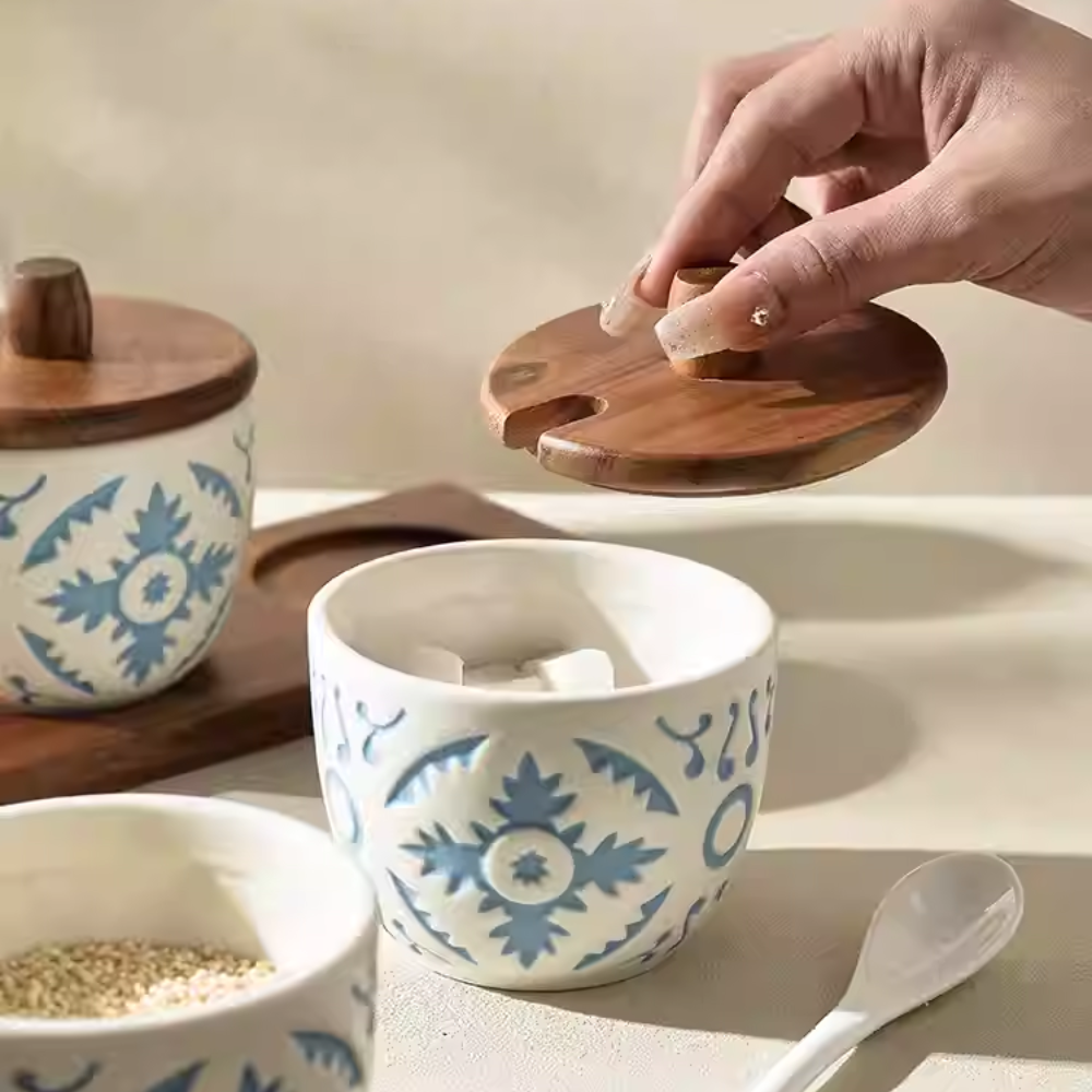 High-End Ceramic Spice Jar Set- Embossed Light Luxury