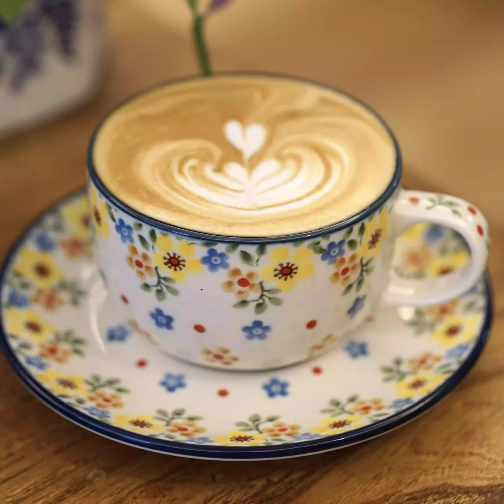 Flowers & Trees Ceramic Coffee Cup & Saucer - Underglaze