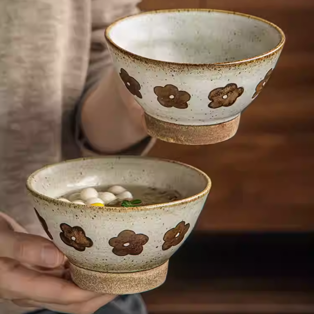 Japanese Handmade High-Footed Bowl 5" - Retro Stoneware