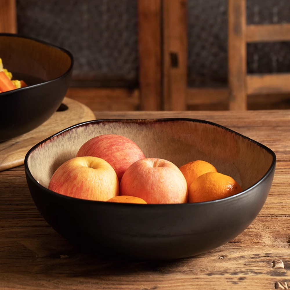 Retro Ceramic Soup Bowl 11" - Kiln-Changed Lotus Leaf