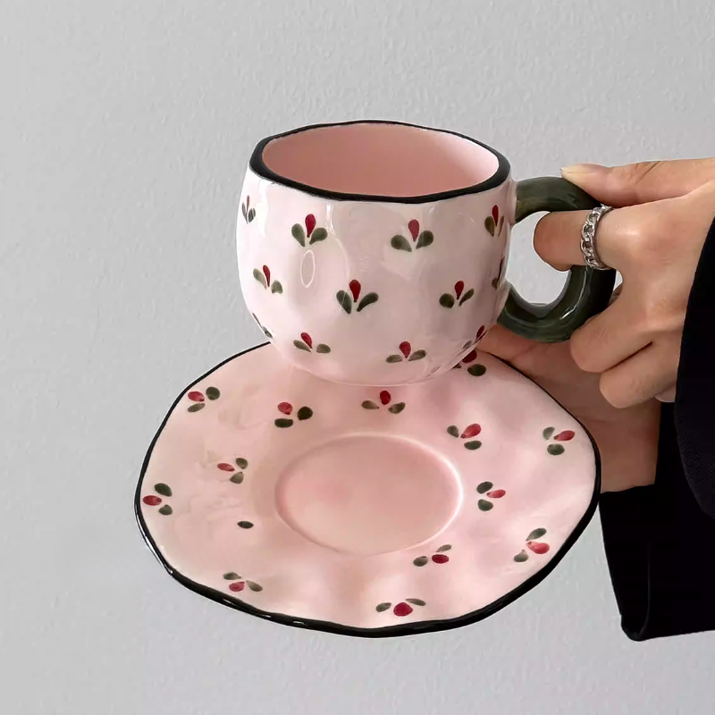 Vintage Floral Coffee Cup & Saucer - Hand-Painted Gift