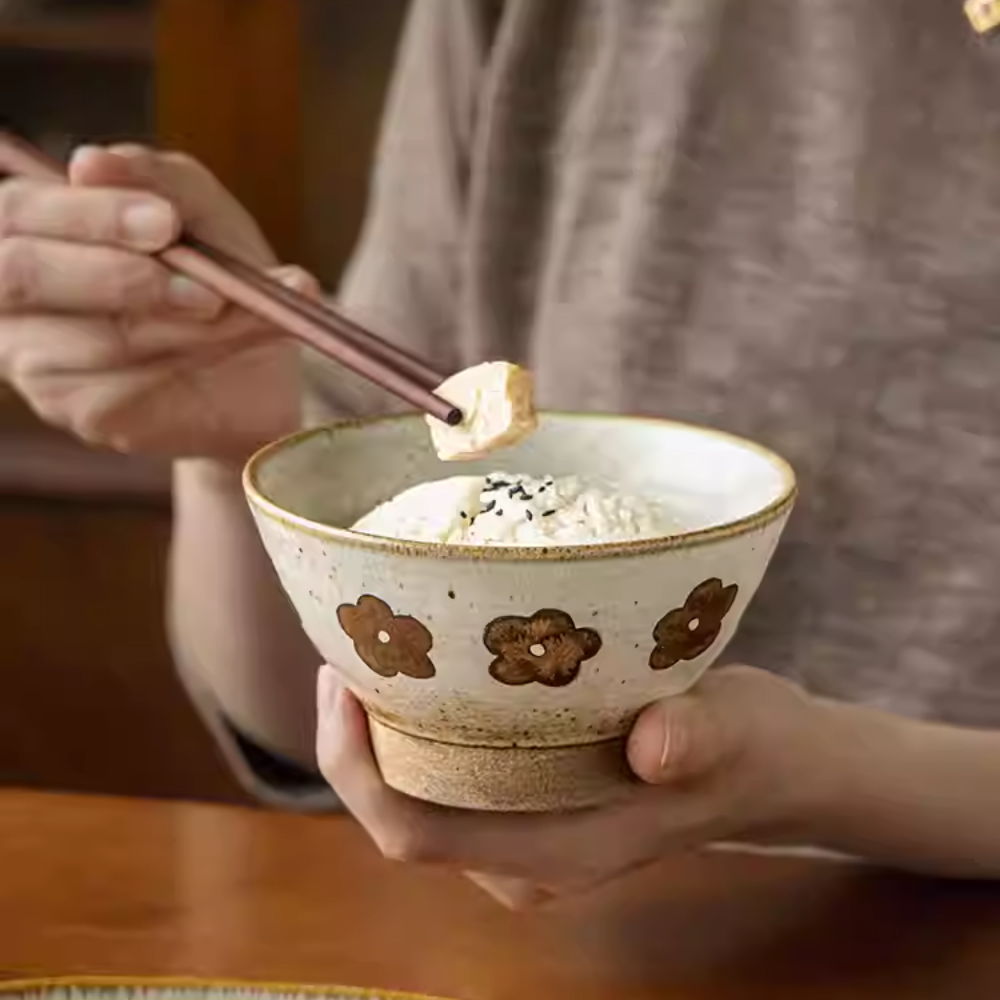 Japanese Handmade High-Footed Bowl 5" - Retro Stoneware