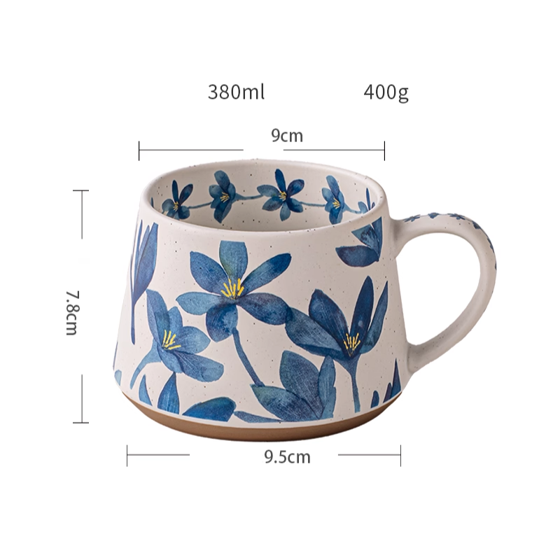 Mist Blue Flower Niche Design Ceramic Coffee Mug - Retro