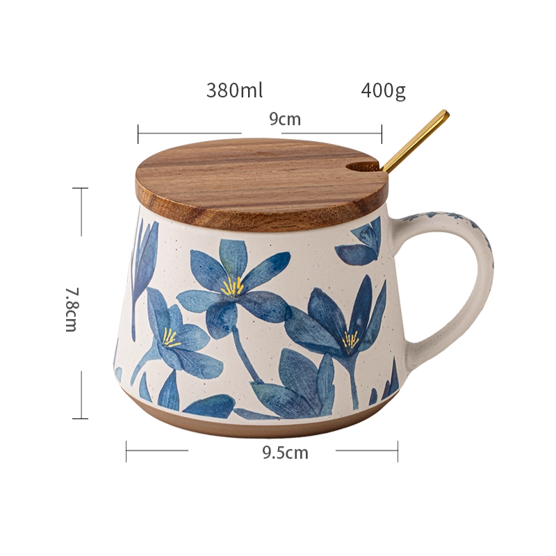 Mist Blue Flower Niche Design Ceramic Coffee Mug - Retro