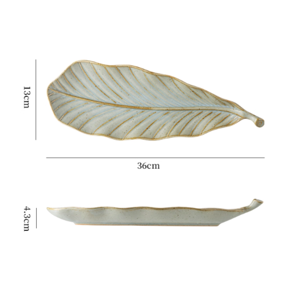 Japanese Leaf Ceramic Sushi Plate - 14" Retro Dessert Dish
