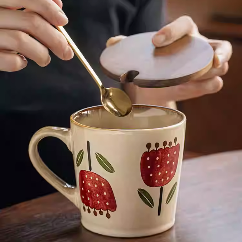 Flower Retro Ceramic Coffee Mug - Beautiful Office Cup