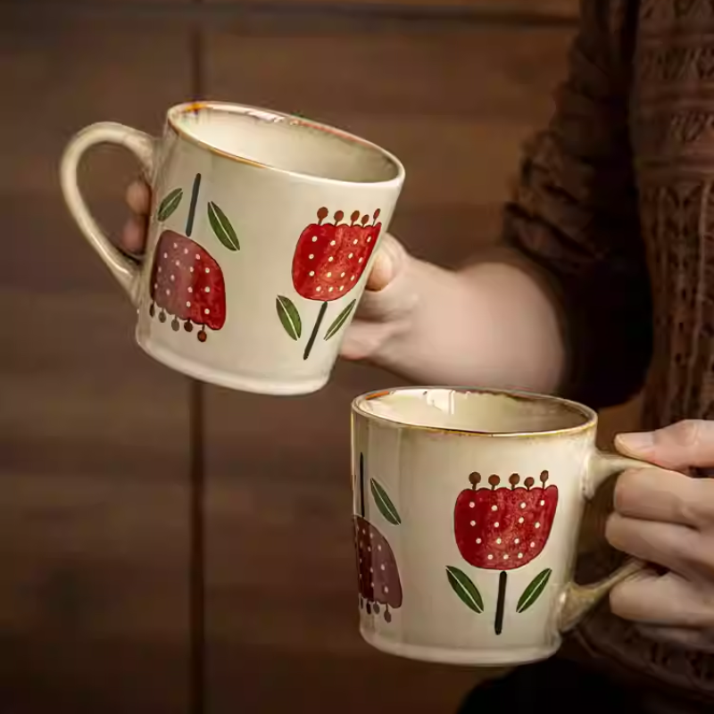 Flower Retro Ceramic Coffee Mug - Beautiful Office Cup