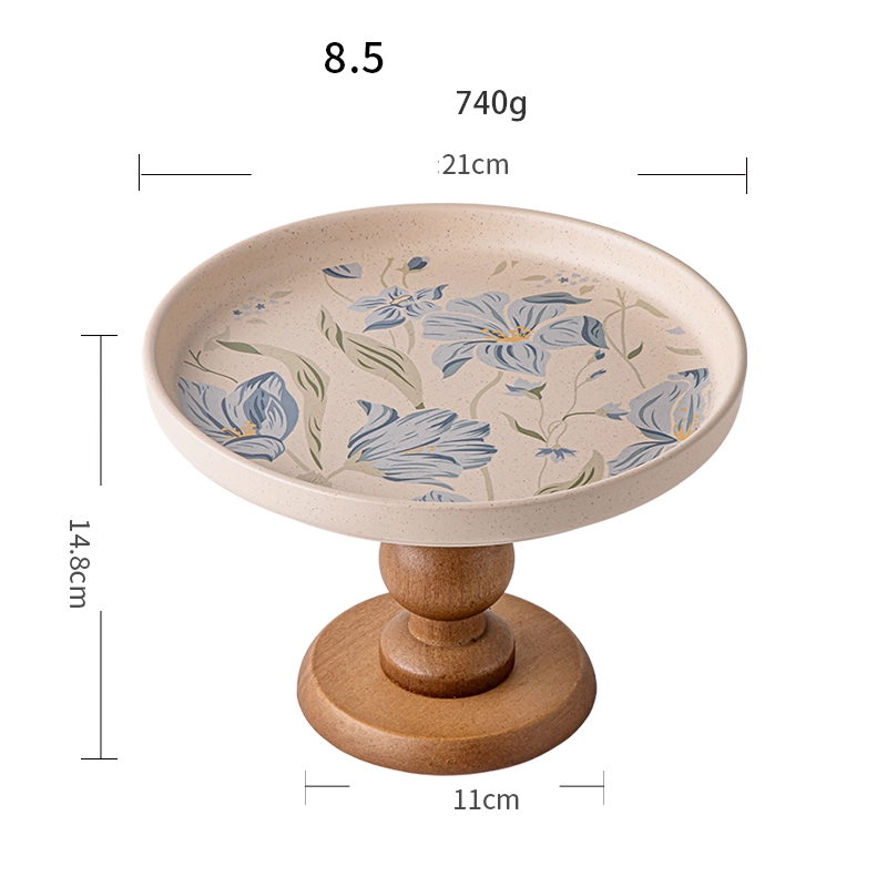 Chinese style wooden high-footed coffee table, fruit tray, ceramic tray, jewelry storage