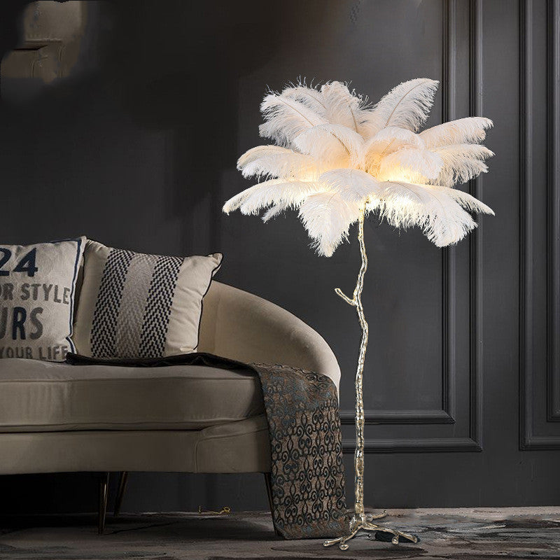 Bedroom Bedside Feather Lamp Copper Floor Lamp