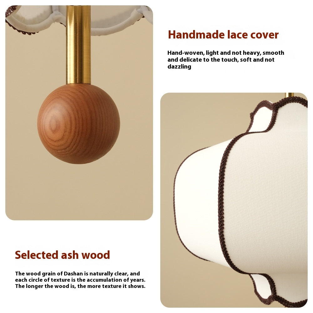 French Style Bedroom Fabric Craft Chandelier Mid-ancient Simple Solid Wood Romantic Room Lamps