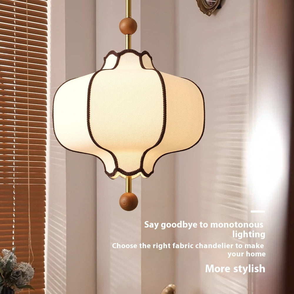 French Style Bedroom Fabric Craft Chandelier Mid-ancient Simple Solid Wood Romantic Room Lamps