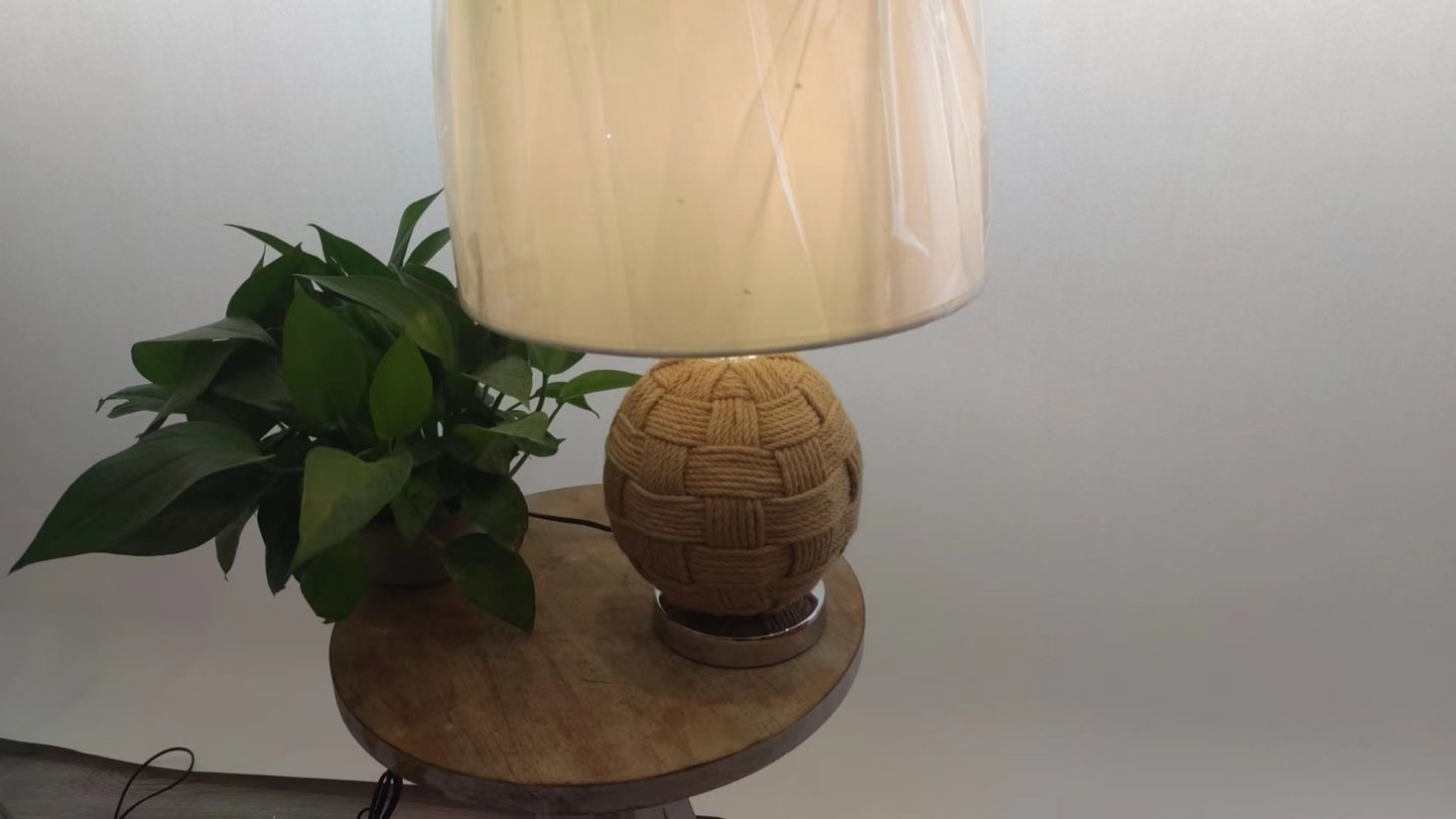 Country Table Lamp Hand-woven Hemp Rope Ball Natural Table Lamp