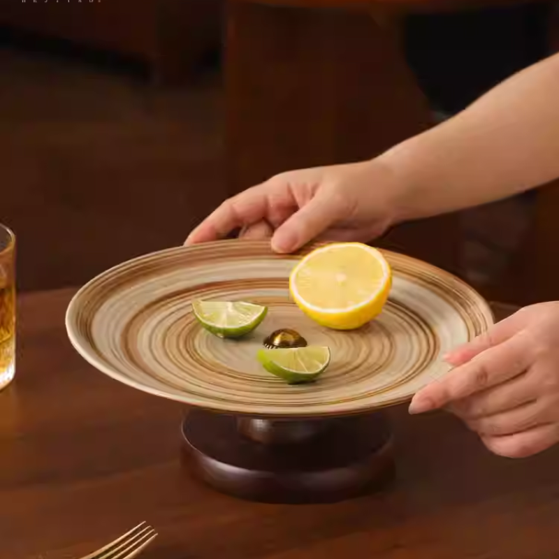 Retro Japanese Ceramic Dessert Plate – Handmade Fruit & Nut Tray