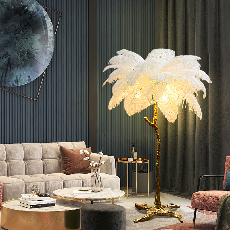Bedroom Bedside Feather Lamp Copper Floor Lamp