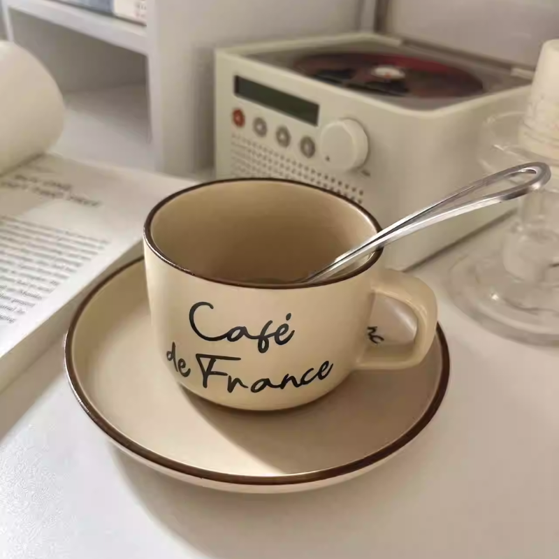 Korean Ins French Beige Retro Mug Set - Couple Coffee & Tea