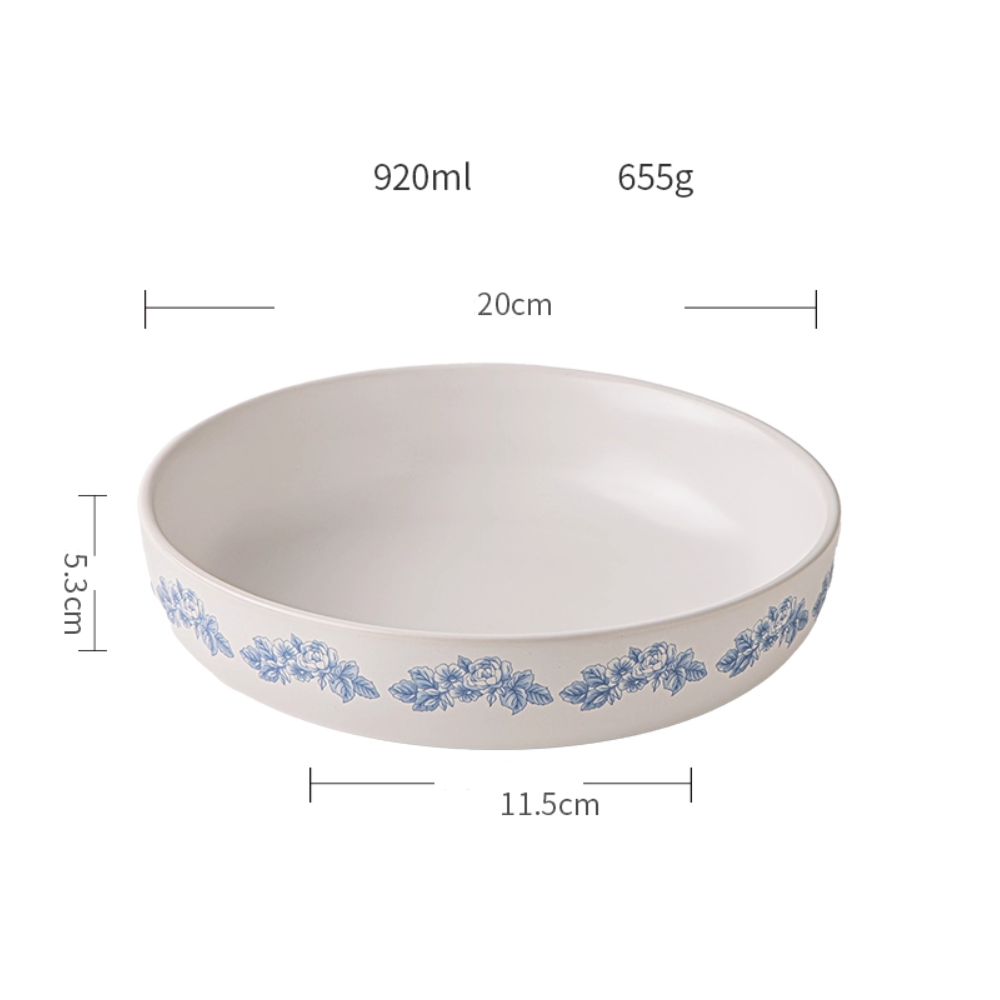 Beautiful Blue & White 8" Ceramic Deep Plate - French Salad