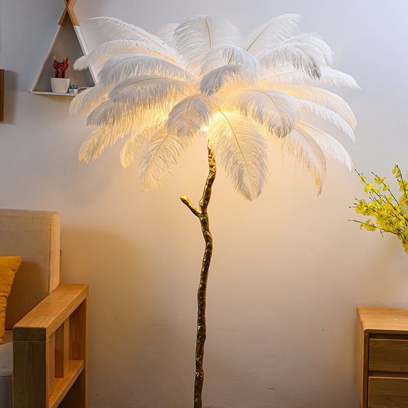 Bedroom Bedside Feather Lamp Copper Floor Lamp
