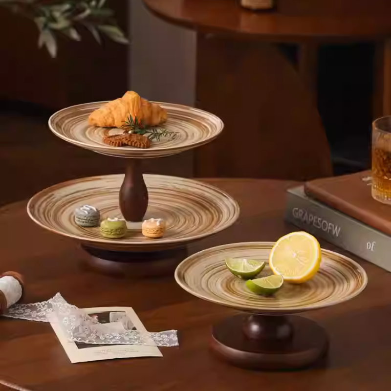 Retro Japanese Ceramic Dessert Plate – Handmade Fruit & Nut Tray