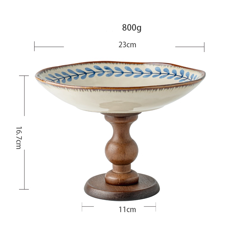 Wooden high-foot plate fruit plate snack plate living room ceramic fruit plate tray