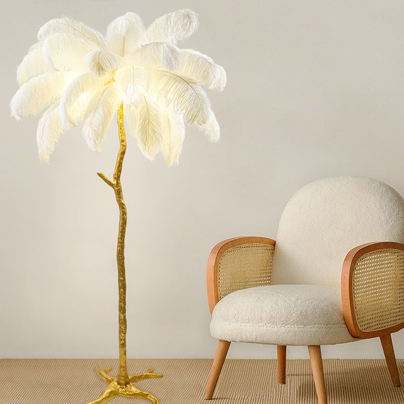 Bedroom Bedside Feather Lamp Copper Floor Lamp