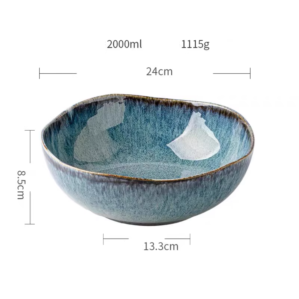 Retro Ceramic Soup Bowl 11" - Kiln-Changed Lotus Leaf