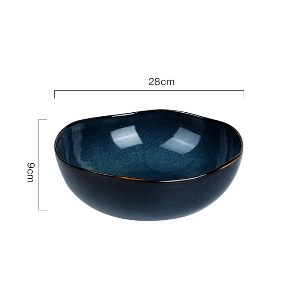 Retro Ceramic Soup Bowl 11" - Kiln-Changed Lotus Leaf
