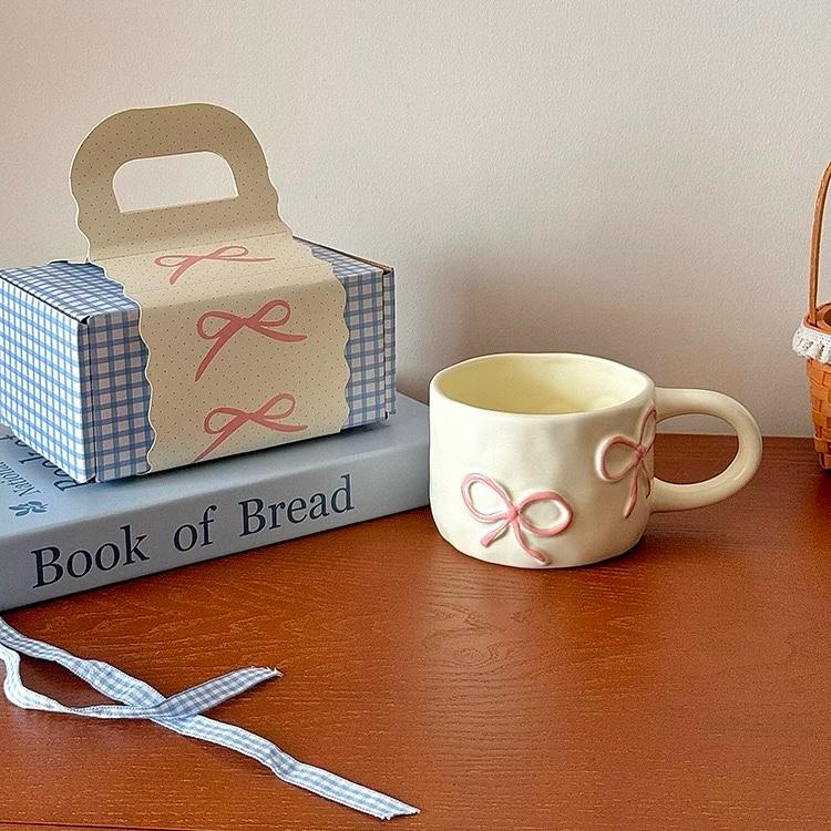 Buttercream INS Style Ceramic Mug with Bow Relief – Girl's Home & Office Gift