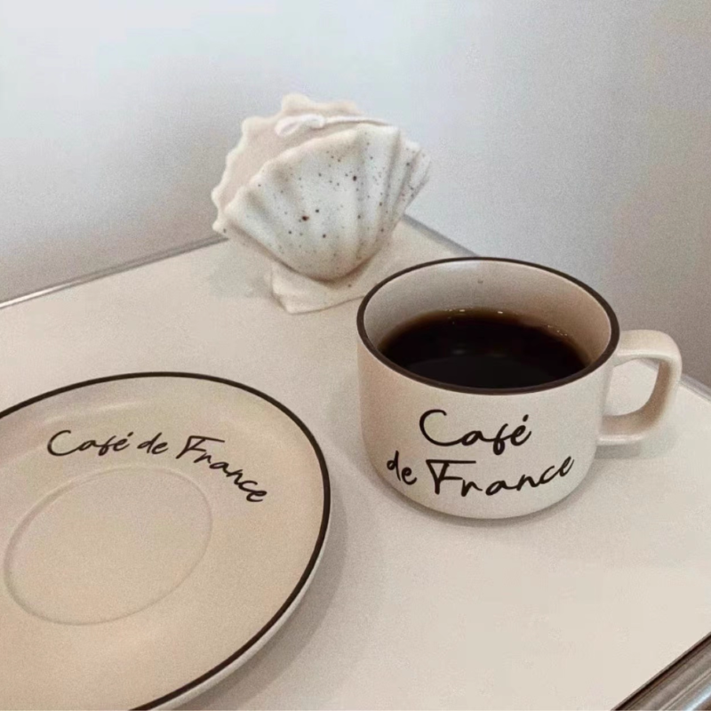 Korean Ins French Beige Retro Mug Set - Couple Coffee & Tea