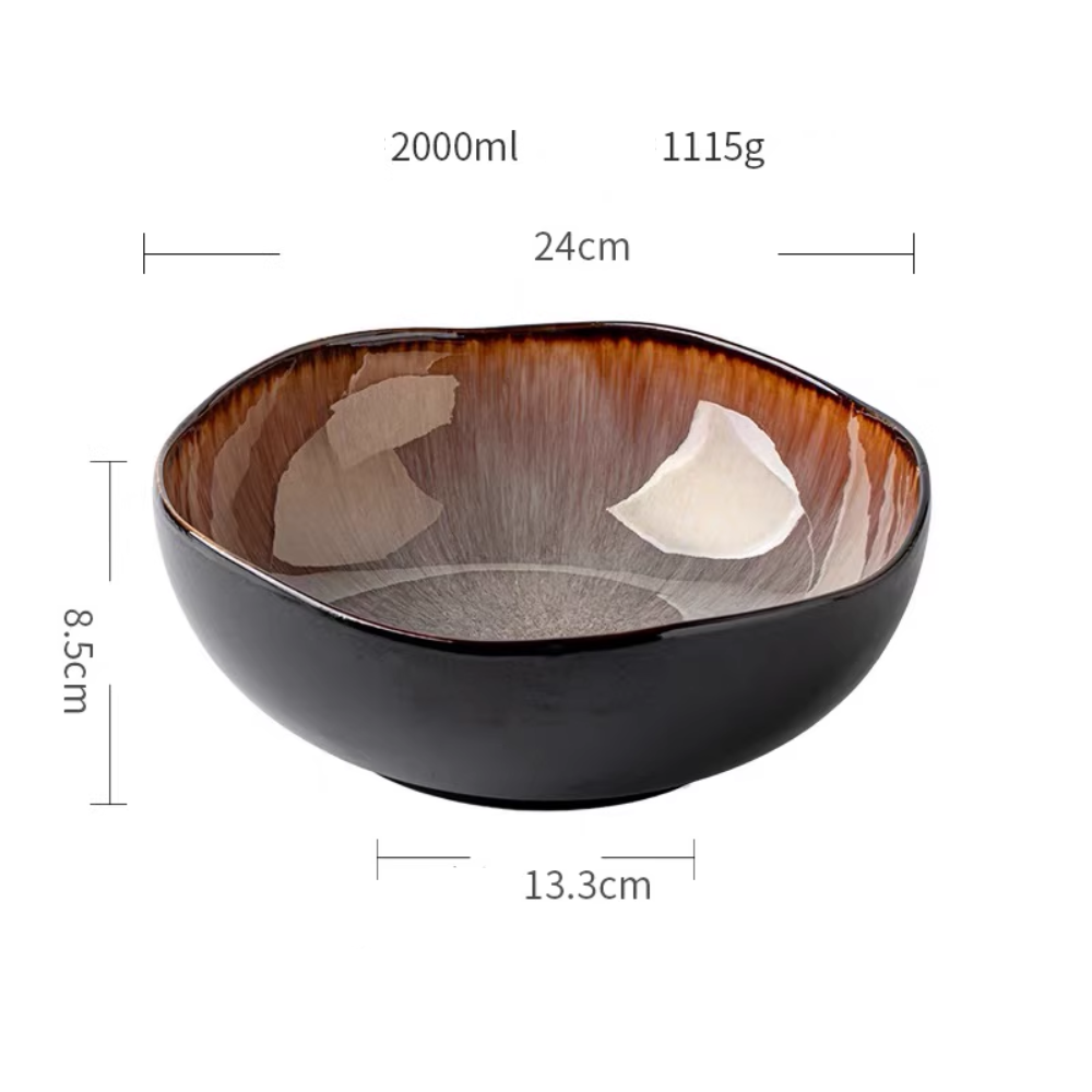 Retro Ceramic Soup Bowl 11" - Kiln-Changed Lotus Leaf
