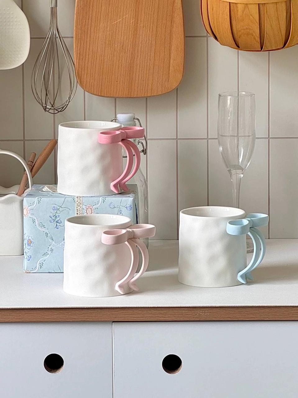 Handmade Frosted Ceramic Mug with Princess Bow – High-Quality Couple's Gift