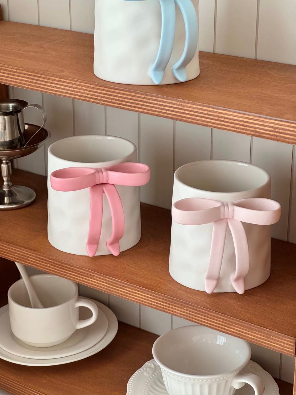 Handmade Frosted Ceramic Mug with Princess Bow – High-Quality Couple's Gift