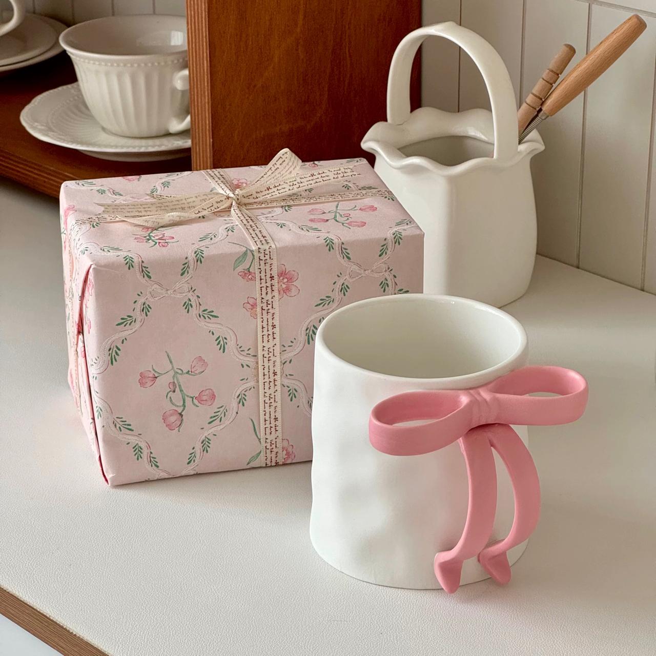 Handmade Frosted Ceramic Mug with Princess Bow – High-Quality Couple's Gift