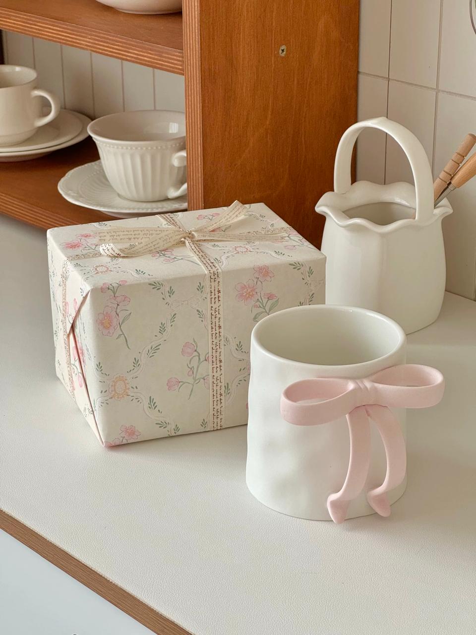 Handmade Frosted Ceramic Mug with Princess Bow – High-Quality Couple's Gift
