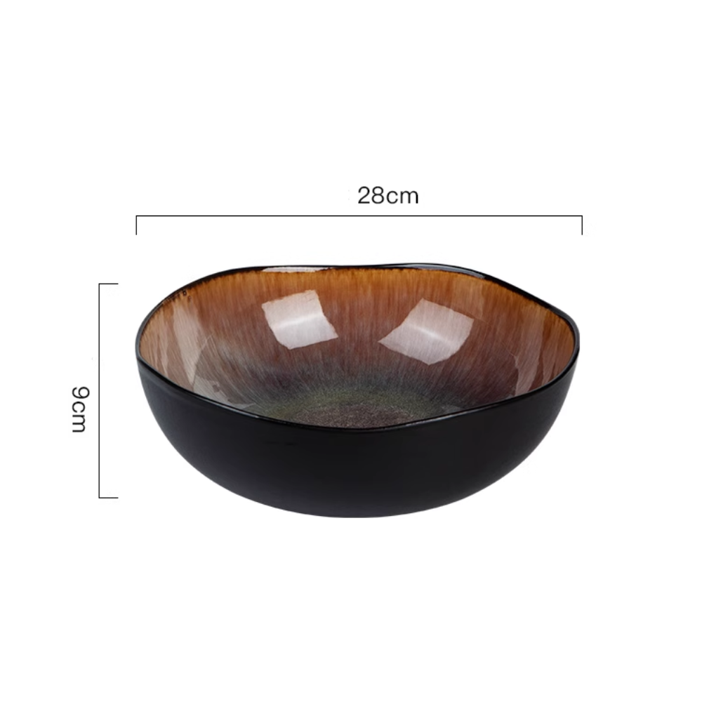 Retro Ceramic Soup Bowl 11" - Kiln-Changed Lotus Leaf