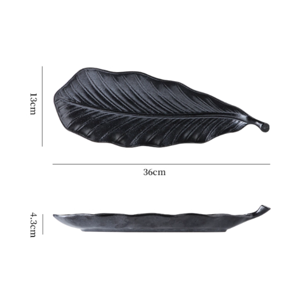 Japanese Leaf Ceramic Sushi Plate - 14" Retro Dessert Dish