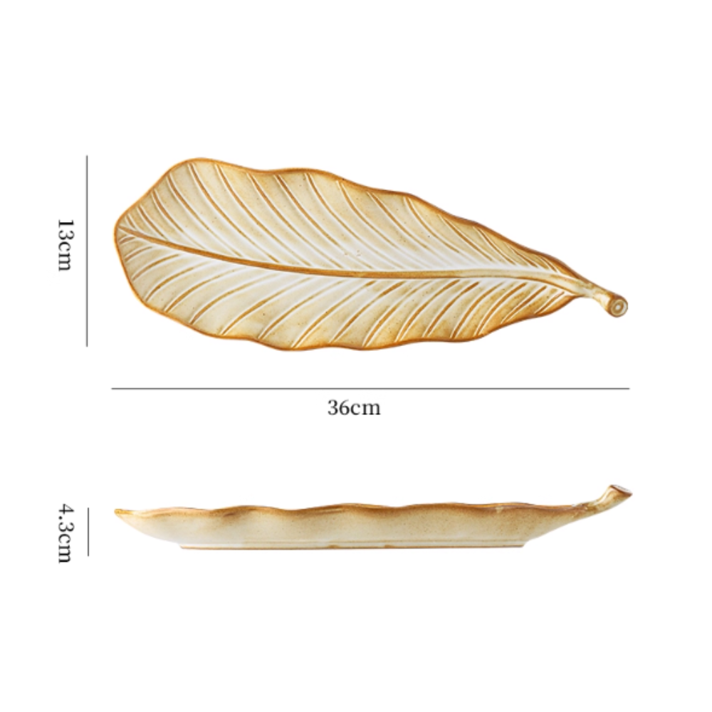 Japanese Leaf Ceramic Sushi Plate - 14" Retro Dessert Dish