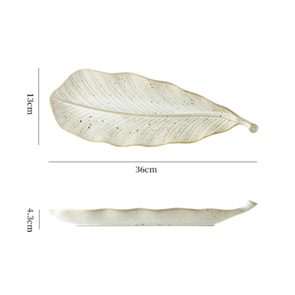 Japanese Leaf Ceramic Sushi Plate - 14" Retro Dessert Dish