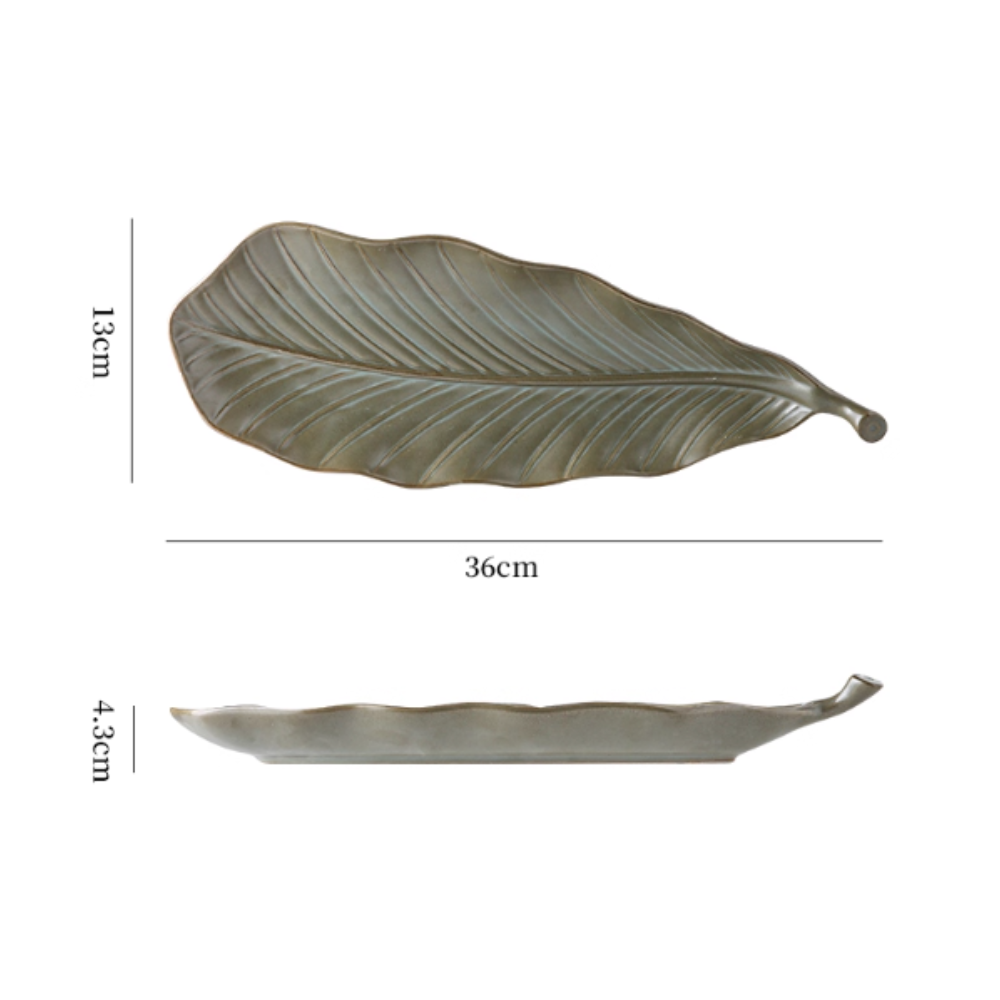 Japanese Leaf Ceramic Sushi Plate - 14" Retro Dessert Dish