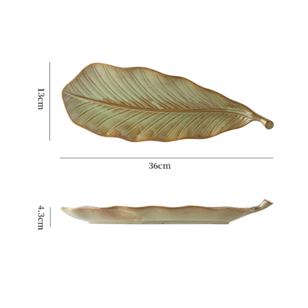 Japanese Leaf Ceramic Sushi Plate - 14" Retro Dessert Dish