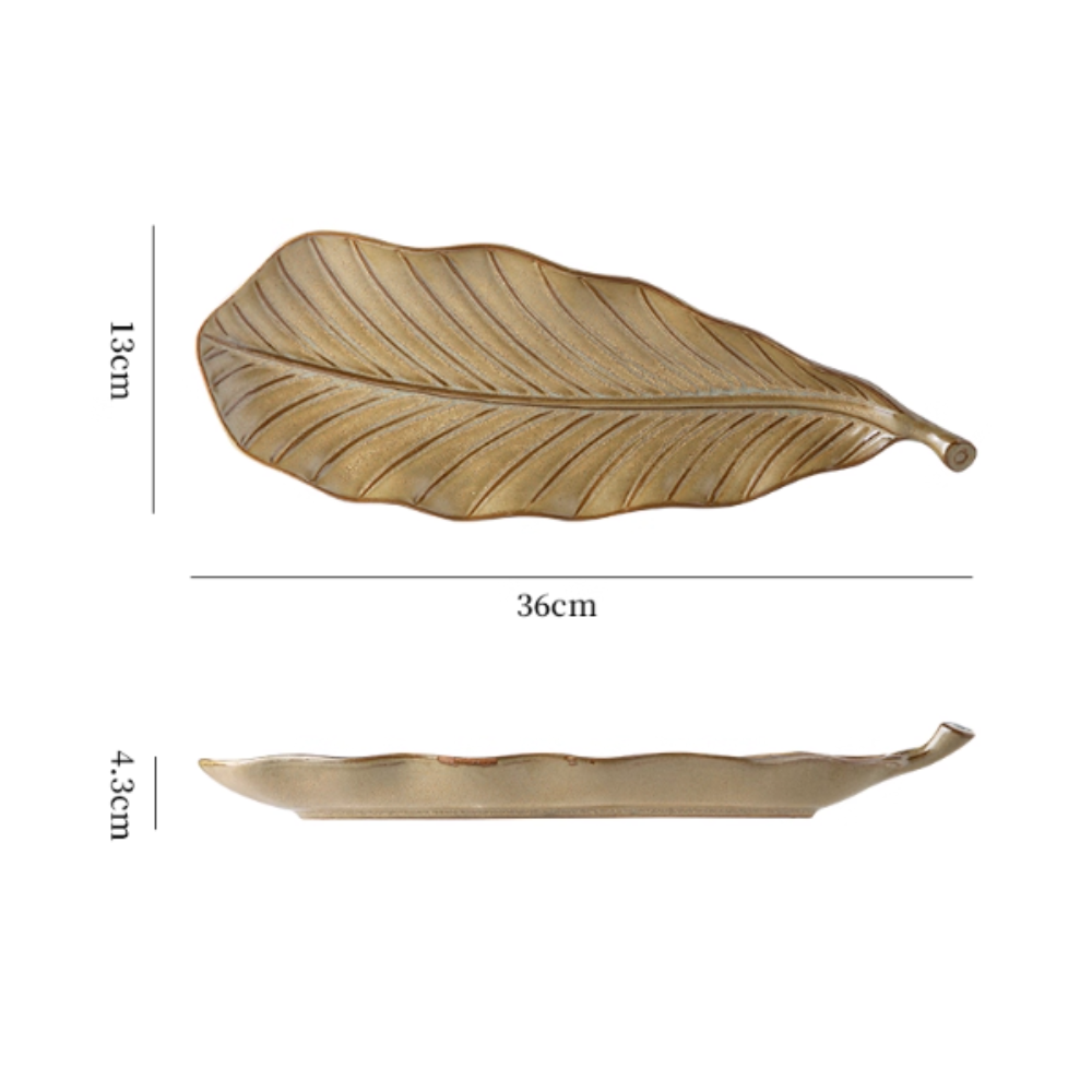 Japanese Leaf Ceramic Sushi Plate - 14" Retro Dessert Dish