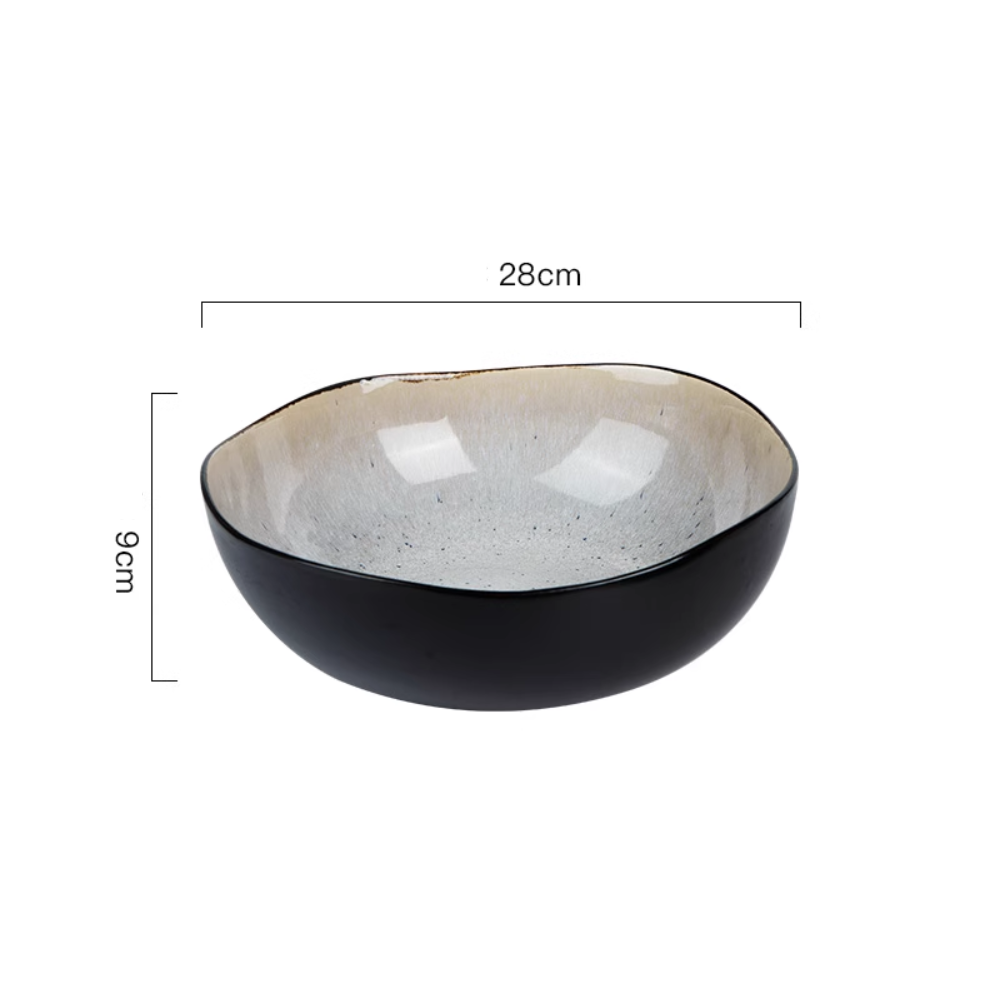 Retro Ceramic Soup Bowl 11" - Kiln-Changed Lotus Leaf