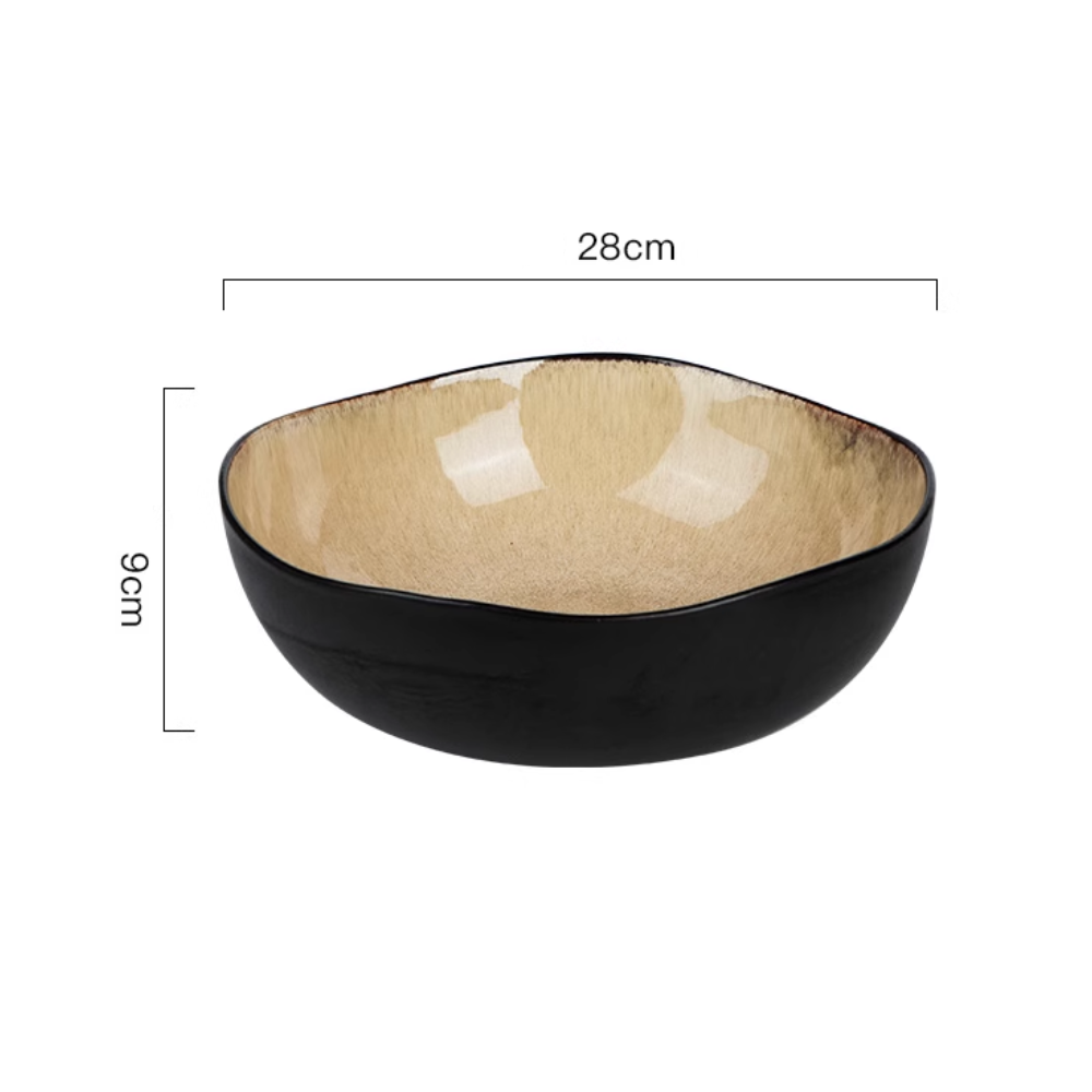 Retro Ceramic Soup Bowl 11" - Kiln-Changed Lotus Leaf