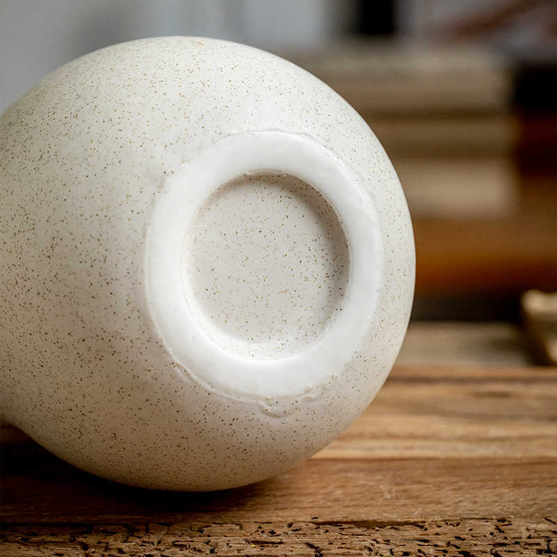 Retro Beige Ceramic Binaural Vase Decorative Ornament