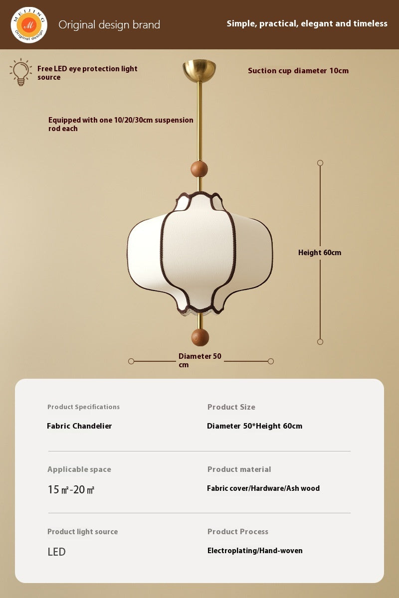 French Style Bedroom Fabric Craft Chandelier Mid-ancient Simple Solid Wood Romantic Room Lamps